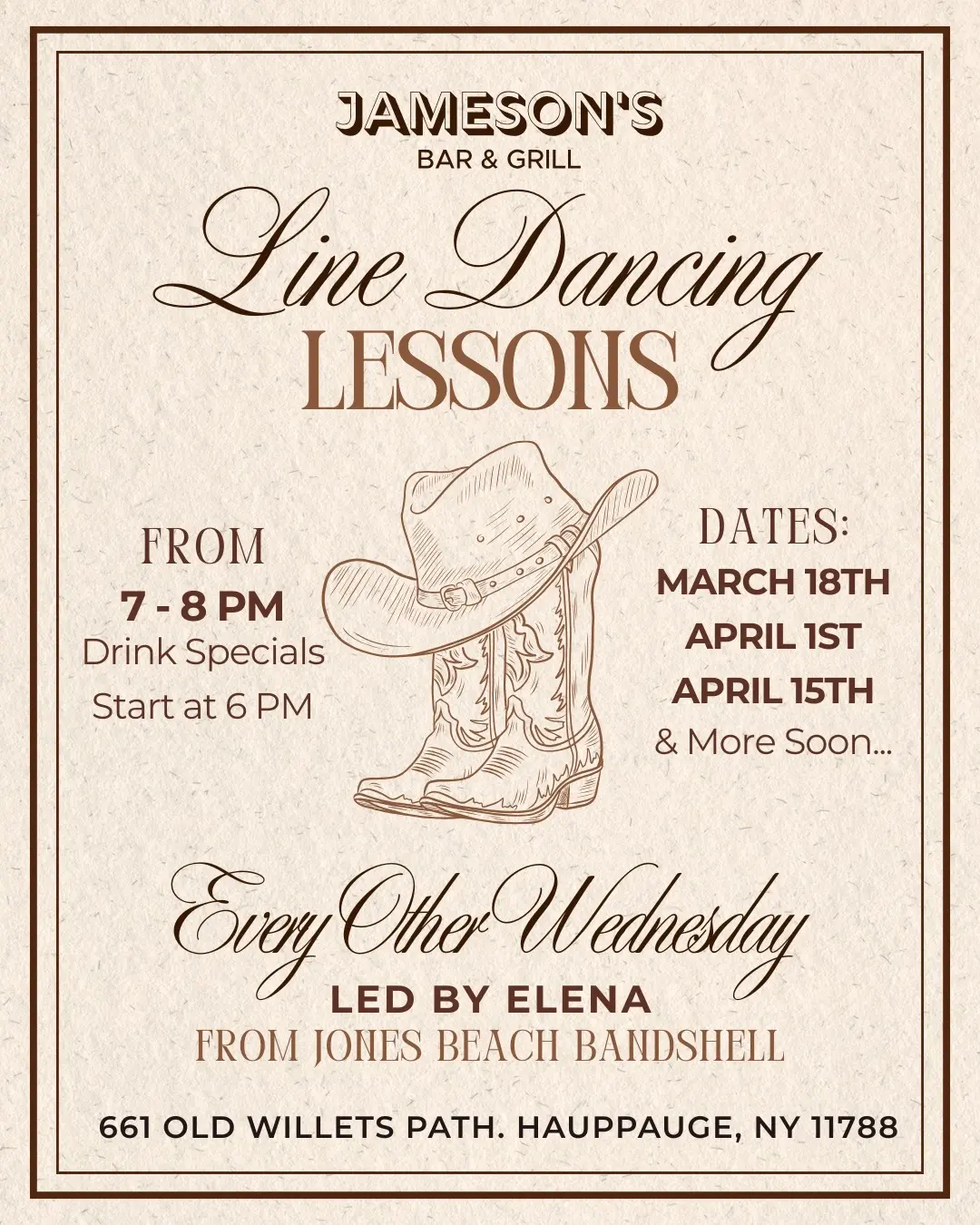 Line dancing lessons at Jameson's Bar & Grill in Hauppauge, NY