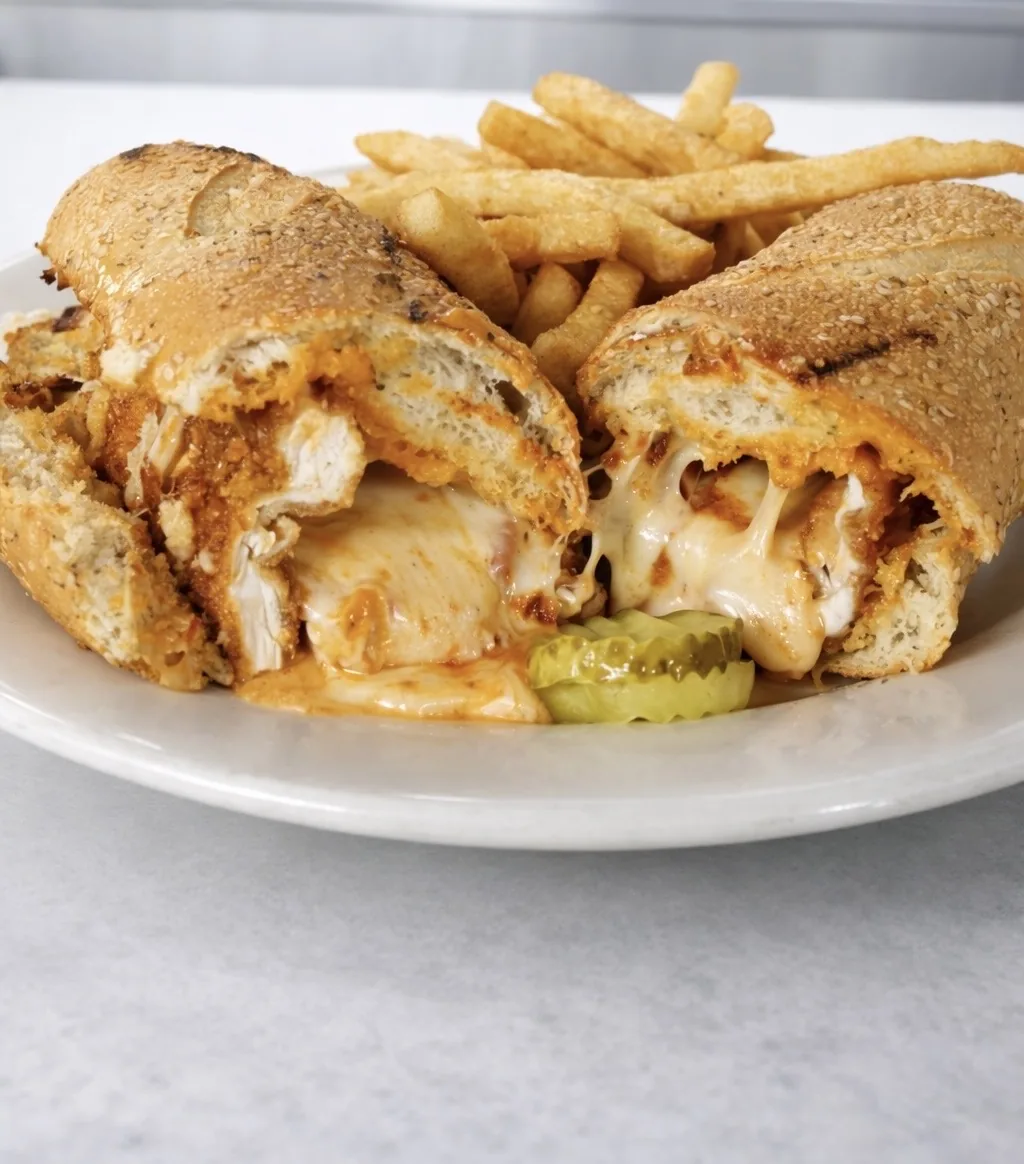 Chicken sandwich and fries at Jameson's