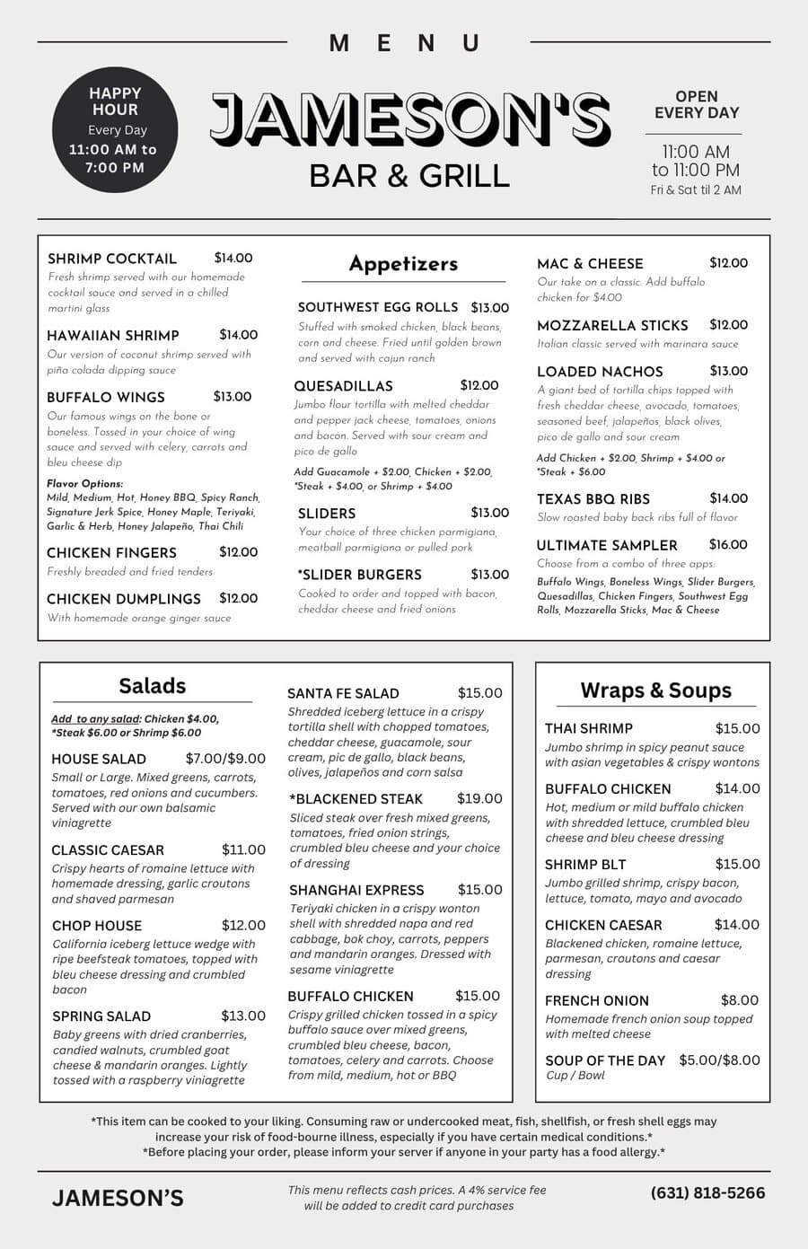 Printable Menu (PDF)